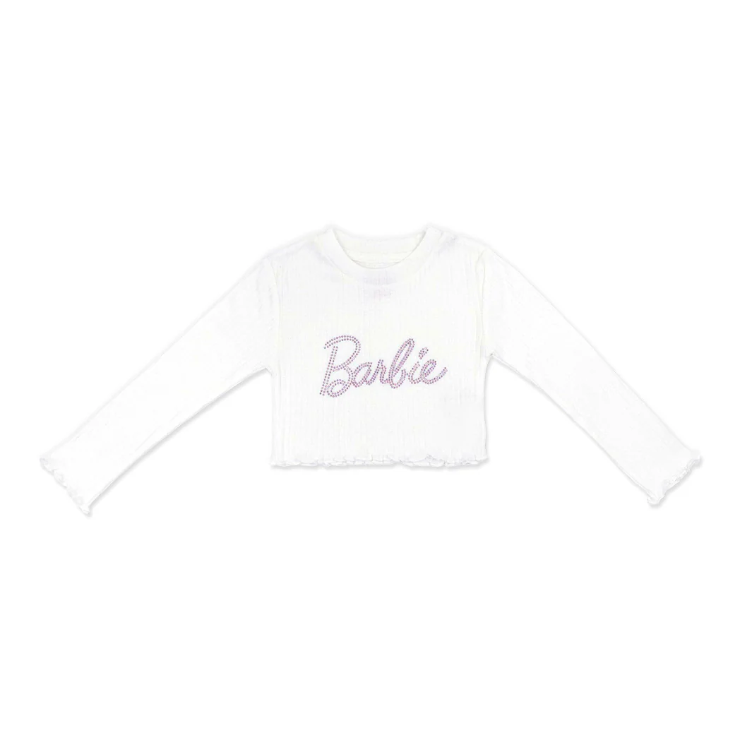 חולצת ריב עם תבליט אבנים Barbie בנות - Image 3