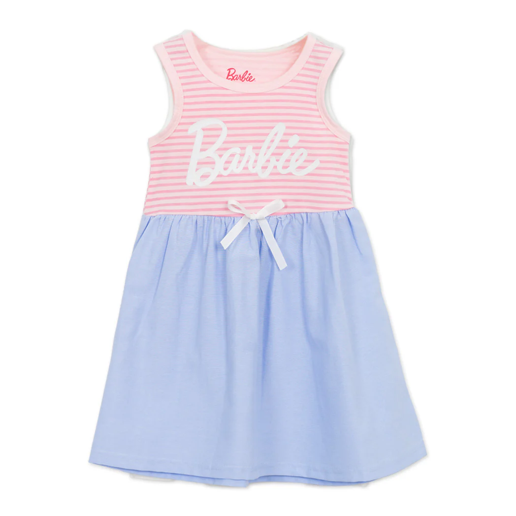 שמלה בשילוב אריג לוגו Barbie בנות - Image 3