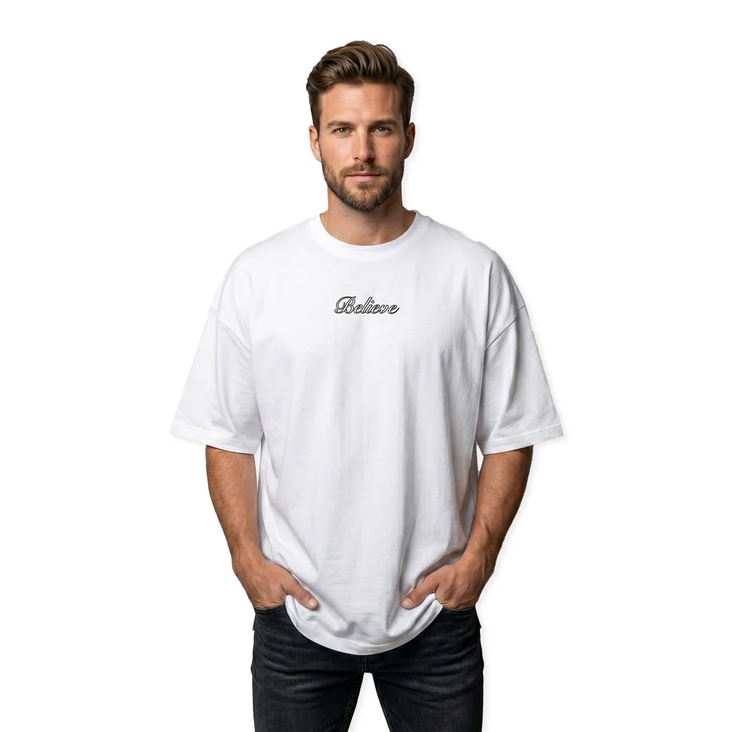 חולצת Loose Fit רקומה ומודפסת דו צדדית